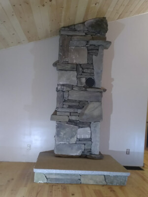 Danbury NH Custom Fieldstone Woodstove Surround Unmistaken Stonecraft MA and Southern NH